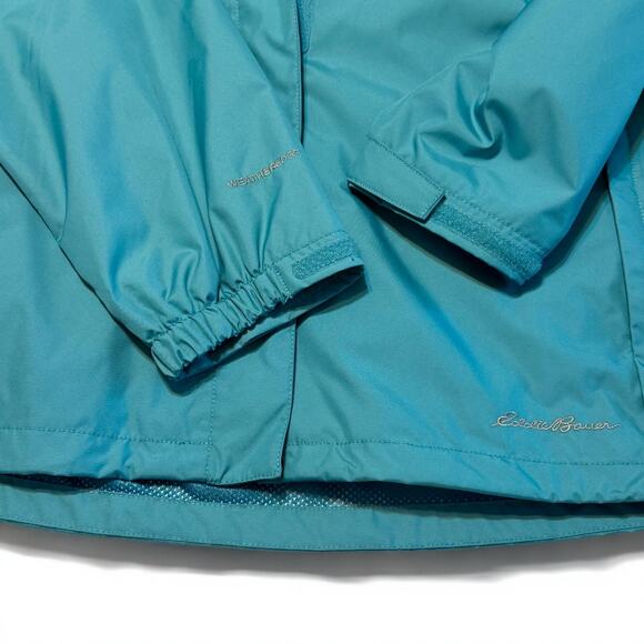 Y2K Eddie Bauer WeatherEdge Aqua Blue Hooded Windbreaker Rain Jacket Women Large - Picture 6 of 12